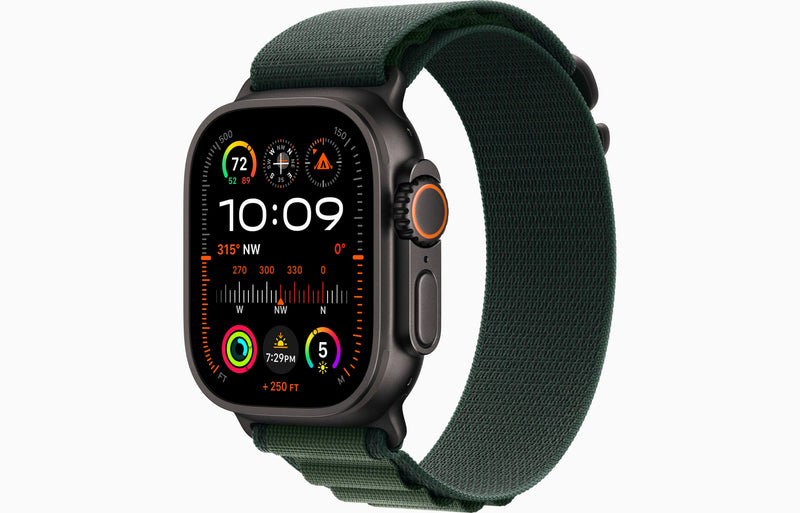 Apple Watch Ultra 2 | GPS | Cellular | 49 mm | Caixa de titânio preta | Alça alpina verde-escuro pequena