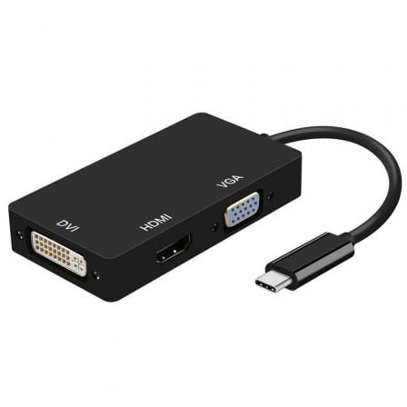 Conversor USB Tipo C Macho para DVI Fêmea | VGA Fêmea | HDMI Fêmea Aisens A109-0343 | 15 cm | Preto