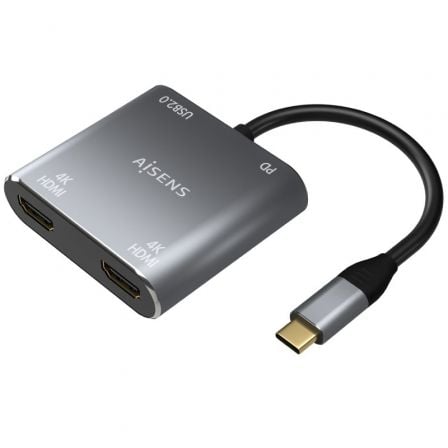 Conversor USB Tipo C Aisens A109-0625 | 2x HDMI 4K SST MST Fêmea - USB Tipo C Macho - USB Fêmea - USB Tipo C Fêmea