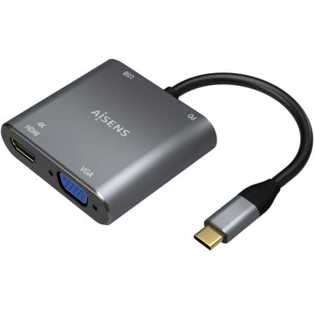 Conversor Aisens A109-0626 | HDMI Fêmea - VGA Fêmea - USB Tipo C Macho - USB Fêmea - USB Tipo C Fêmea | 15 cm | Cinza