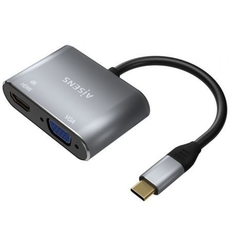 Conversor Aisens A109-0627 | HDMI Fêmea - VGA Fêmea - USB Tipo C Macho | 15 cm | Cinza
