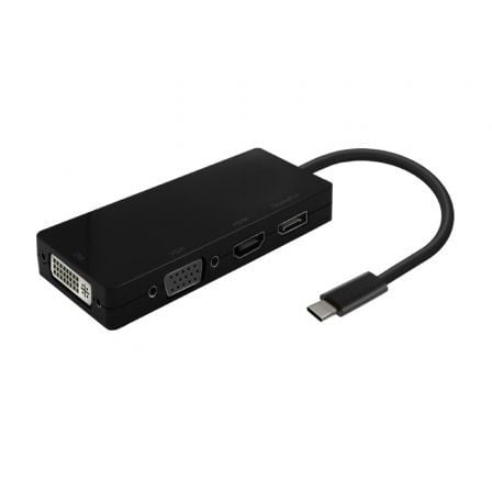 Conversor USB Tipo C Aisens A109-0679 | HDMI Fêmea - VGA Fêmea - DVI Fêmea - DisplayPort Fêmea | 15 cm | Preto