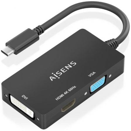 Conversor HDMI Aisens A109-0954 | USB Tipo C Macho - DVI  |   HDMI  |   VGA Fêmea | 15 cm | Preto