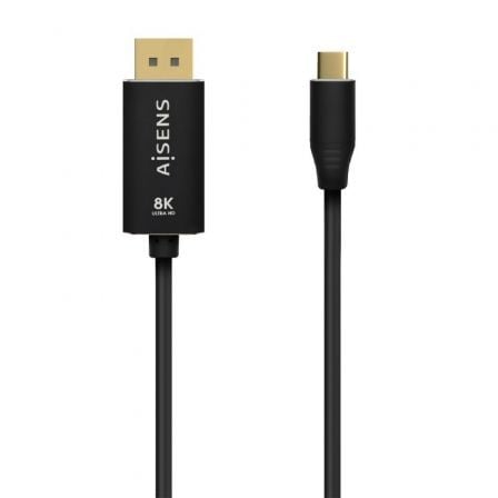 Cabo conversor Aisens A109-0687 DisplayPort 8K 60Hz | USB tipo C macho - Displayport macho | Até 27 W | 1250 Mbps | 1,8 m | Preto