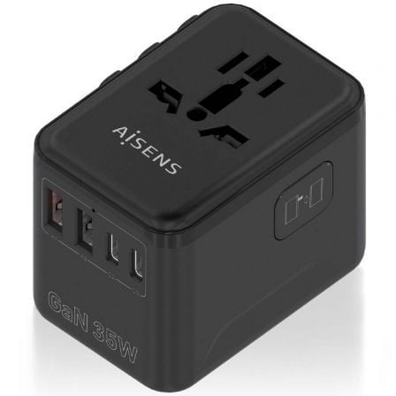 Carregador de parede universal GaN Aisens ASPS-2A3C09-BK para viagem  |   tomada de energia universal  |   3xUSB Tipo C  |   2xUSB  |   35 W