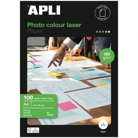 Papel fotográfico Apli Colour Laser 11817 | DIN A4 | 160g | 100 folhas | Brilhante