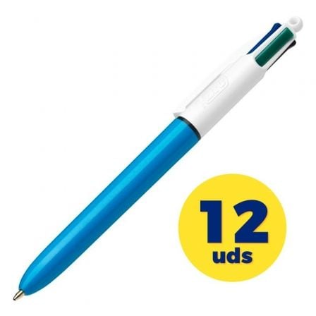 Caixa retrátil para caneta Bic Medium Original com tinta a óleo 889969 | 12 unidades | 4 cores de tinta | Corpo azul
