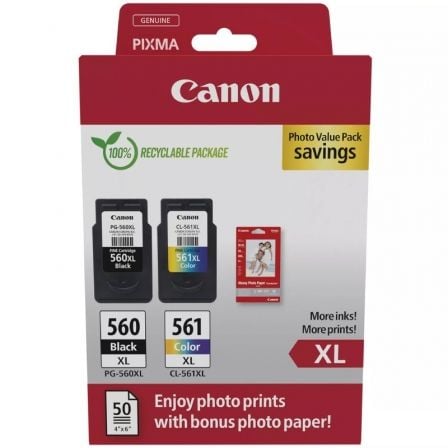 Canon PG-560XL + CL-561XL multipack de alta capacidade   |  preto   |  tricolor + papel fotográfico