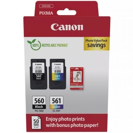 Canon PG-560 + Pack múltiplo CL-561  | Preto  | Tricolor + Papel fotográfico