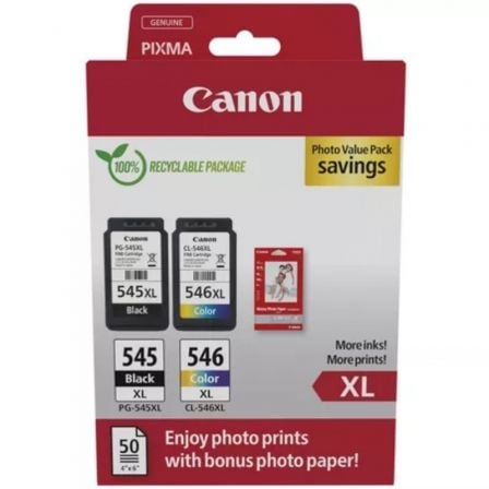 Canon PG-545XL + CL546XL multipack alta capacidade   |  preto   |  tricolor + papel fotográfico