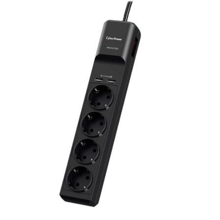 Cyberpower P0420SUD0-DE com interruptor | 4 tomadas | 2 USB | Cabo de 1,8 m | Preto