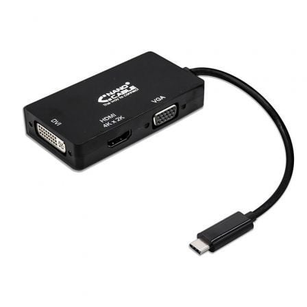 Nanocable 10.16.4301-BK | USB Tipo C Macho - VGA Fêmea | DVI Fêmea | HDMI Fêmea | 10 cm | Preto