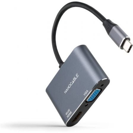 Nanocable 10.16.4303 | USB Tipo C Macho | HDMI Fêmea - Conversor VGA Fêmea | 15 cm | Cinza