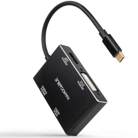 Nanocable 10.16.4307 USB Tipo C Macho - VGA Fêmea | DVI Fêmea | HDMI Fêmea | DisplayPort Fêmea Conversor | 10 cm | Preto