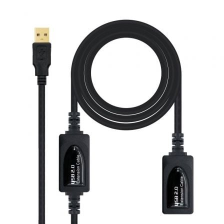 Cabo de extensão USB 2.0 Nanocable 10.01.0212 | USB macho - USB fêmea | 10m | Preto