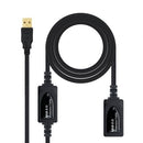Cabo de extensão USB 2.0 Nanocable 10.01.0213 | USB macho - USB fêmea | 15m | Preto