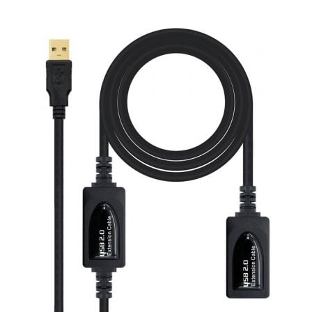 Cabo de extensão USB 2.0 Nanocable 10.01.0213 | USB macho - USB fêmea | 15m | Preto