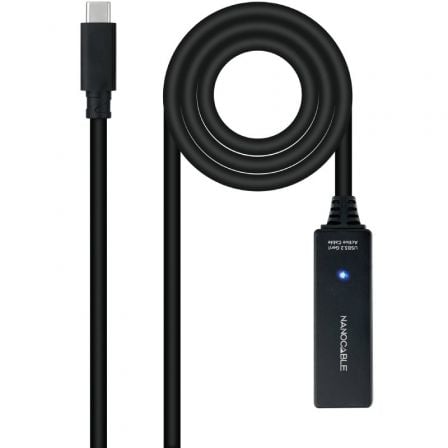 Cabo de extensão USB Tipo C 3.2 com amplificador Nanocable 10.01.1311 | USB Tipo C Macho - USB Tipo C Fêmea | 5m | Preto