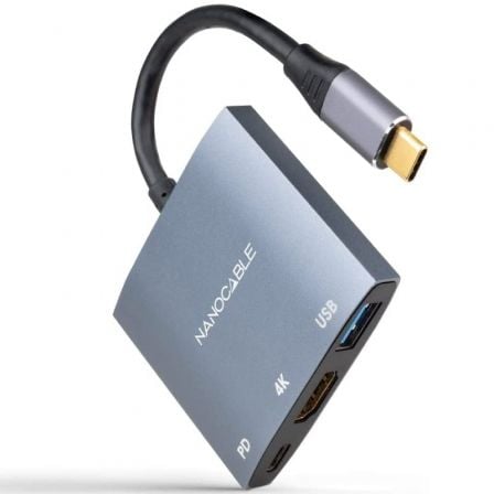 Nanocable 10.16.4306 USB Tipo-C | HDMI 4K Fêmea - USB Fêmea - Conversor USB Tipo-C PD | 15 cm | Cinza