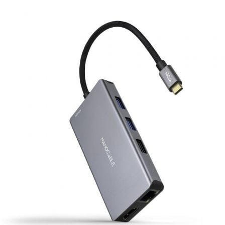Cabo de acoplamento Nanocable Tipo C 10.16.1009 | 3xUSB | 2xHDMI 4K | 1xRJ45 | 1xLeitor de cartão | 1xUSB Tipo C PD | Cinza