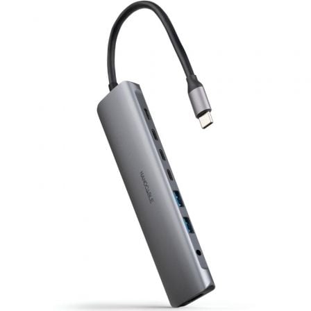 Cabo de encaixe Nanocable Tipo C 10.16.4608 | 2xUSB | 3xUSB Tipo C | 1xHDMI 4K | 1xJack 3.5 | 1xUSB Tipo C PD | Cinza