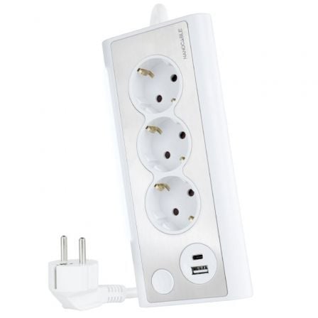 Nanocable 10.37.0013-W com interruptor | 3 tomadas | 1 USB | 1 USB tipo C | Cabo de 1,5 m | Branco