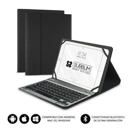 Capa com teclado Bluetooth Subblim Keytab Pro para tablets de 10,1'-10,8'  | Preta