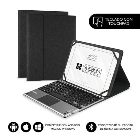 Capa com teclado touchpad Bluetooth Subblim Keytab Pro para tablets de 10,1' a 10,8'  |   Preta