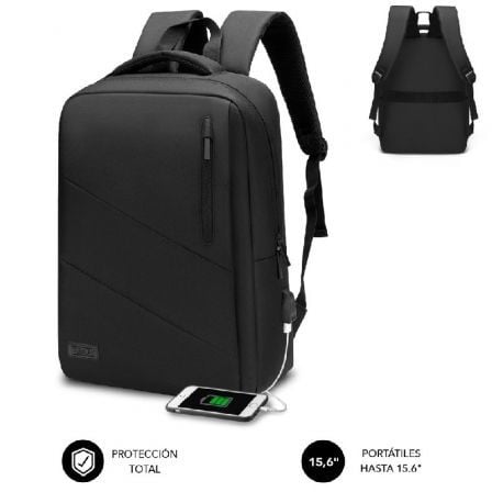 Subblim City para laptops até 15,6'  | Porta USB  | Preta