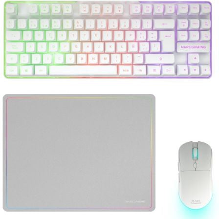 Mars Gaming MCPWTKL |  Teclado sem fio + Rato sem fios + Mouse pad | Branco