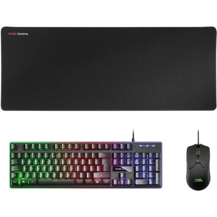 Pack Mars Gaming MCPX | Teclado H-MECH + Rato óptico + MousePad | Preto