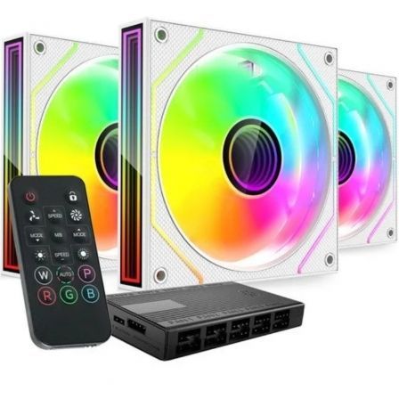 Pack com 3 ventoinhas Mars Gaming MF-3DPROKIT | 12 cm + Hub + controlo Remoto | ARGB | Branco