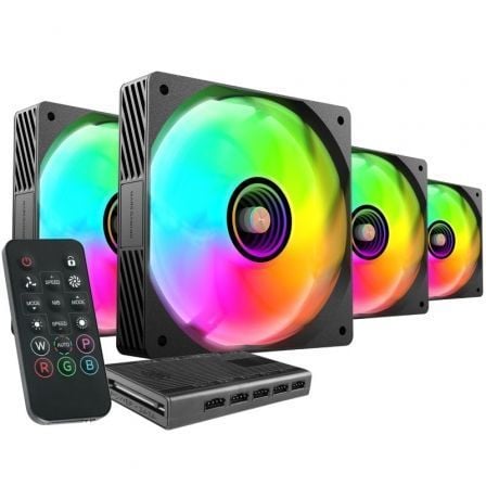 Pack com 4 ventiladores Mars Gaming MF-SI4KIT | 12 cm + HUB + controlo remoto | ARGB