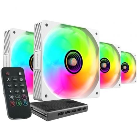 Pack com 4 ventoinhas Mars Gaming MF-SI4KIT | 12 cm + HUB + controlo remoto | ARGB | Branco