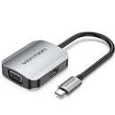 Conversor Vention TDIHB | USB Tipo C Macho | VGA Fêmea - HDMI Fêmea | 15 cm | Prata