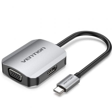 Conversor Vention TDIHB | USB Tipo C Macho | VGA Fêmea - HDMI Fêmea | 15 cm | Prata