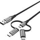 Cabo USB 2.0 Tipo C Vention CQJHF | USB Macho | USB Tipo C Macho - MicroUSB Macho - Lightning Macho | 480Mbps | 1m | Cinza