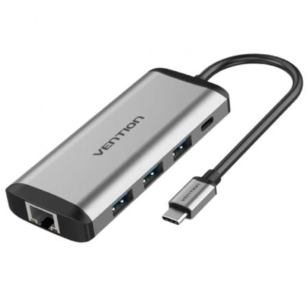 Docking USB Tipo-C Vention THAHB | 1xHDMI | 3xUSB | 1xUSB Tipo-C PD | 1xRJ45 | 1xLeitor de cartão | 1xÁudio | Cinza