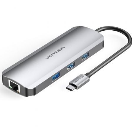 Docking USB Tipo-C Vention TOKHB | 1xHDMI | 3xUSB | 1xUSB Tipo-C PD | 1xRJ45 | 1xLeitor de Cartão SD e MicroSD | Cinza