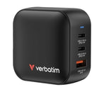 Carregador de parede Mini GaN Verbatim | 2xUSB Tipo C | 1xUSB | Carregador de viagem universal GaN de 70 W